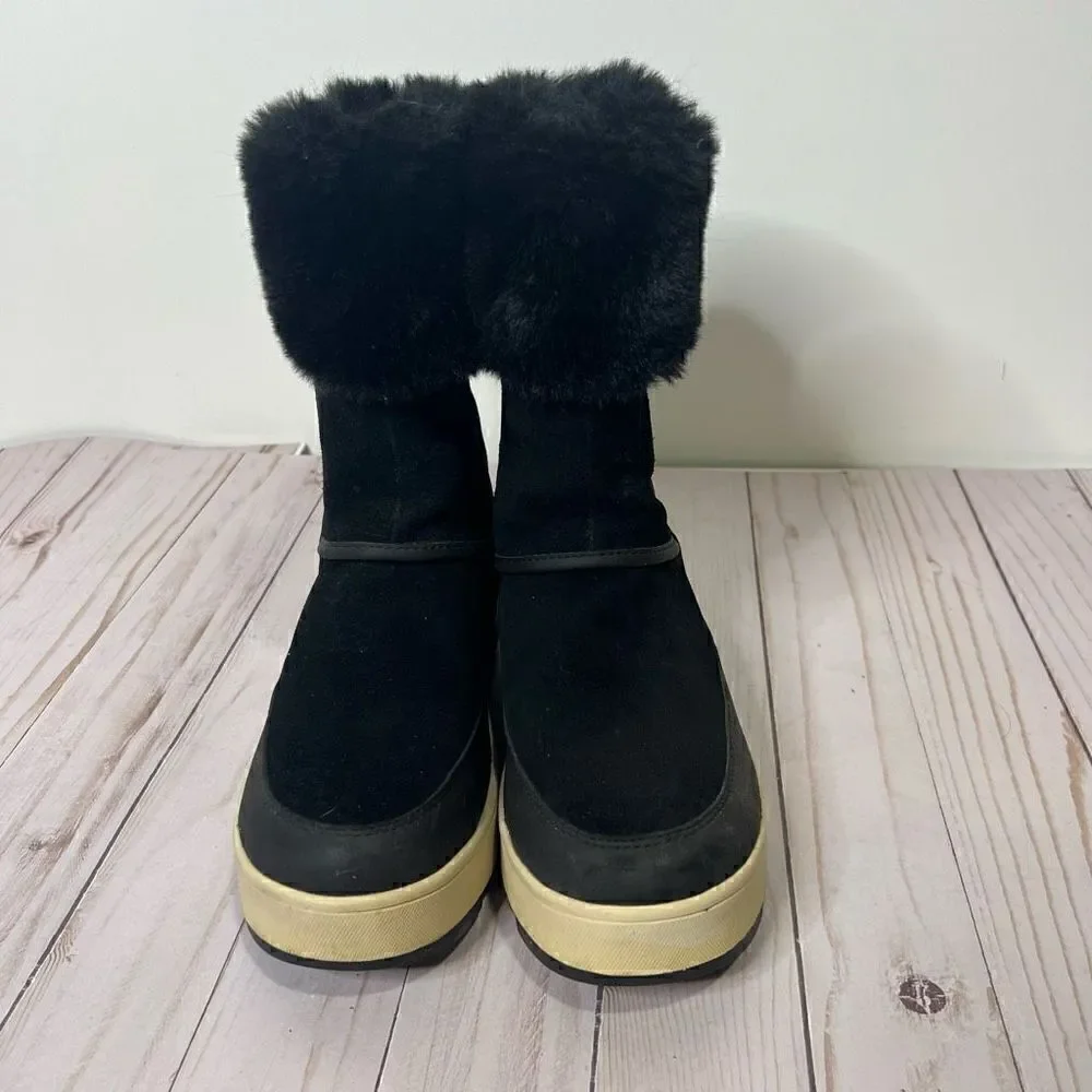 UGG by Koolaburra Tynlee Black Suede Leather Faux Fur Lined Zip Up Boots Winter